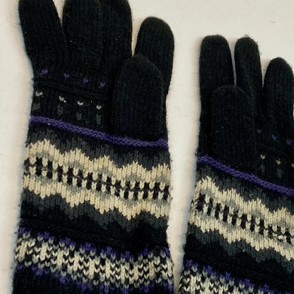 Super Cute + Warm Black + Purple Women's Knit Gloves